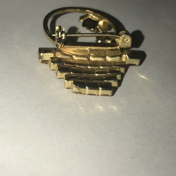 Vtg Brooch Yellow Flowers Basket Glass Rhinestone - Picture 8 of 10